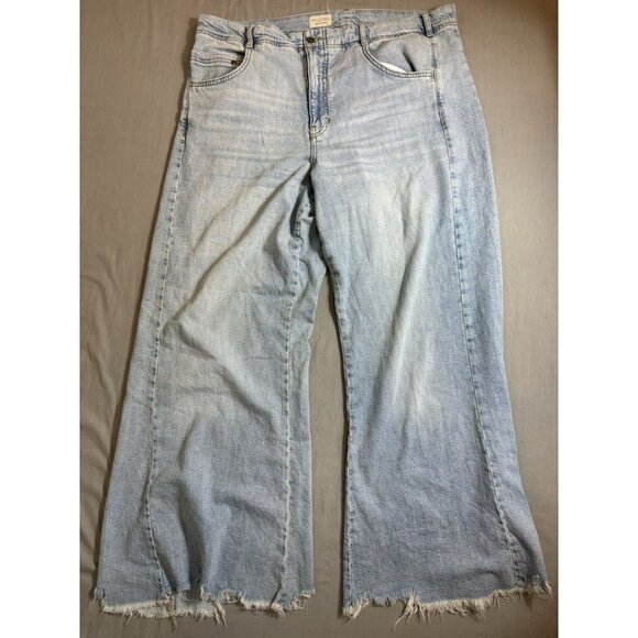 Pilcro Women's Boho Grunge Size 33 Wide Leg Fray Hem Carefree Denim Jeans 40x30 - Picture 1 of 7